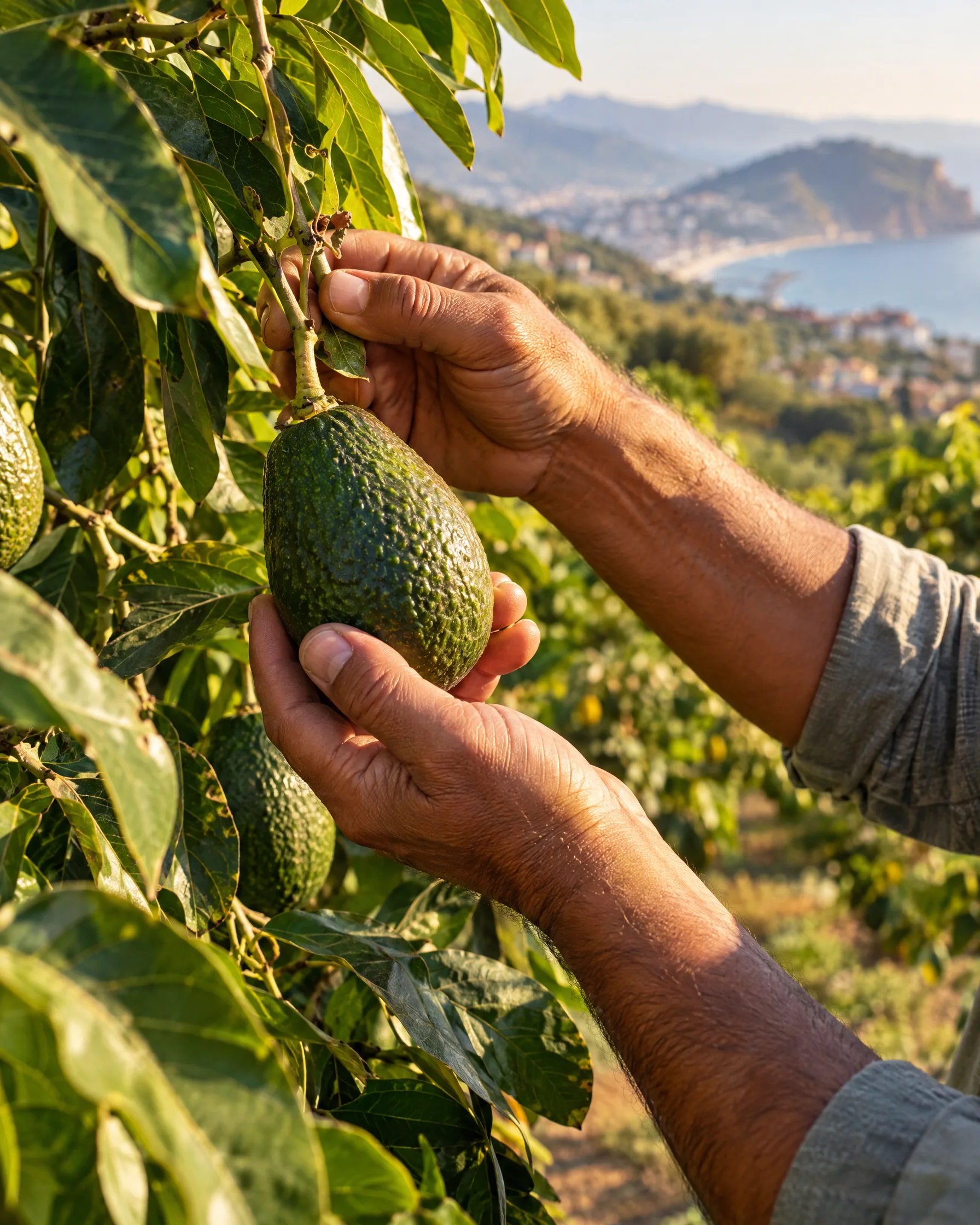 Alanya bahçesinde avokado hasadı