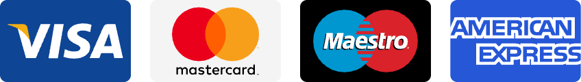 Visa, Mastercard, Maestro ve American Express ile güvenli ödeme
